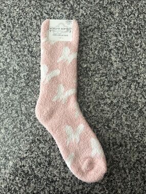 World's Softest Cozy Pink Butterfly Fuzzy Socks
